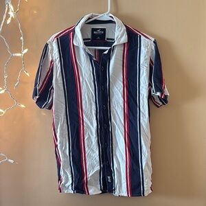 Hollister Men's Striped Shirt - Red, Blue, and White
